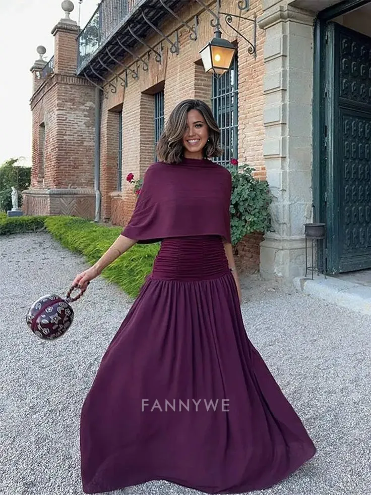 A-Line Elegant Spaghetti Straps Chiffon Long formal dresses Bridesmaid Dresses evening gown Prom Dress