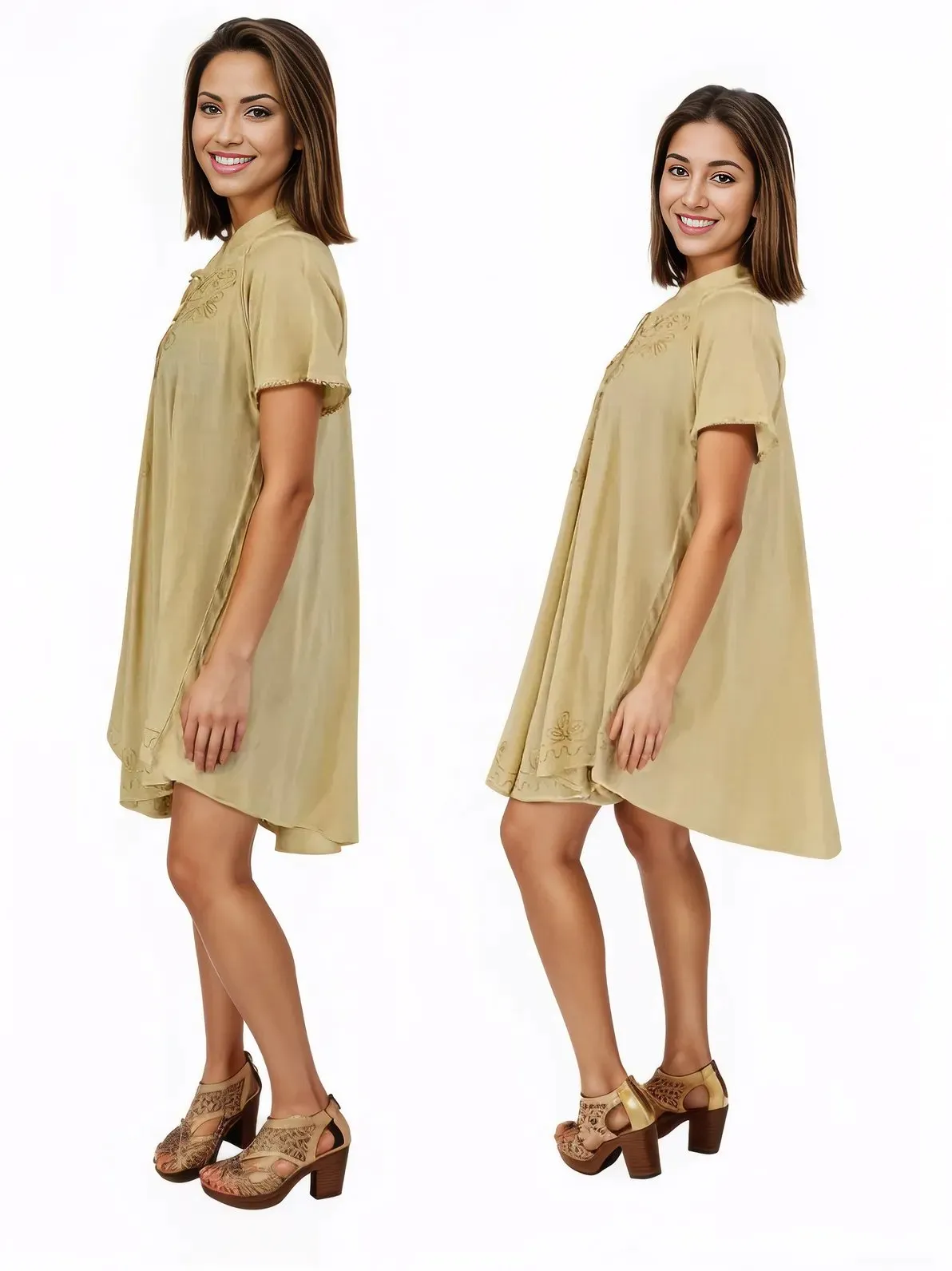 Antiqued Yellow Boho Short Sleeve Flowy Dress – Loose Fit| Tenku Designs