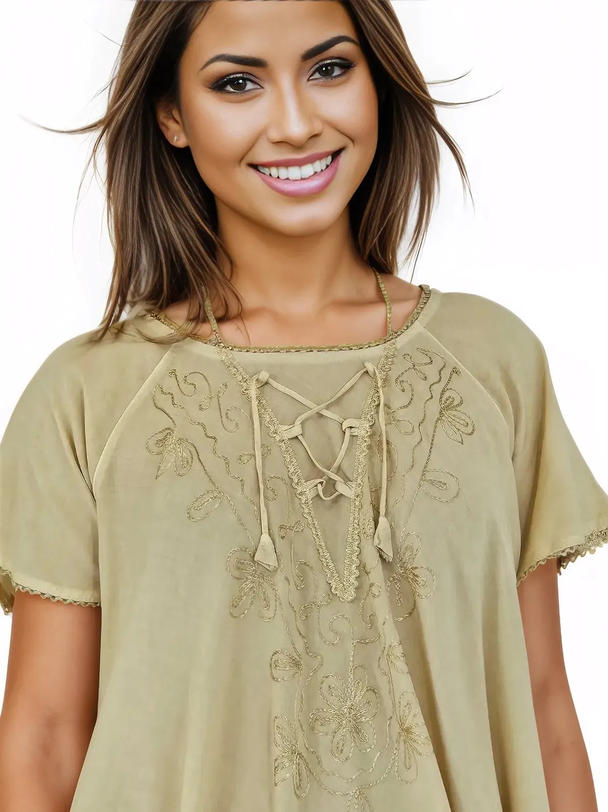 Antiqued Yellow Boho Short Sleeve Flowy Dress – Loose Fit| Tenku Designs