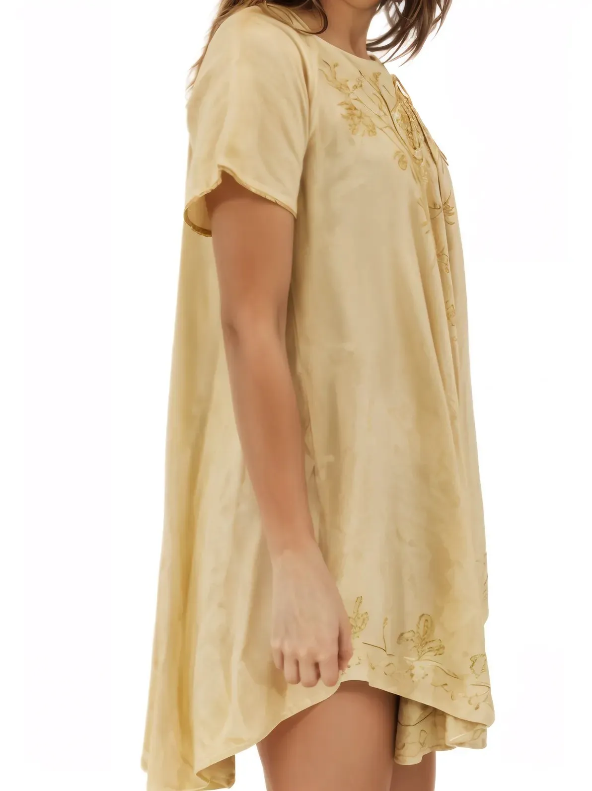 Antiqued Yellow Boho Short Sleeve Flowy Dress – Loose Fit| Tenku Designs
