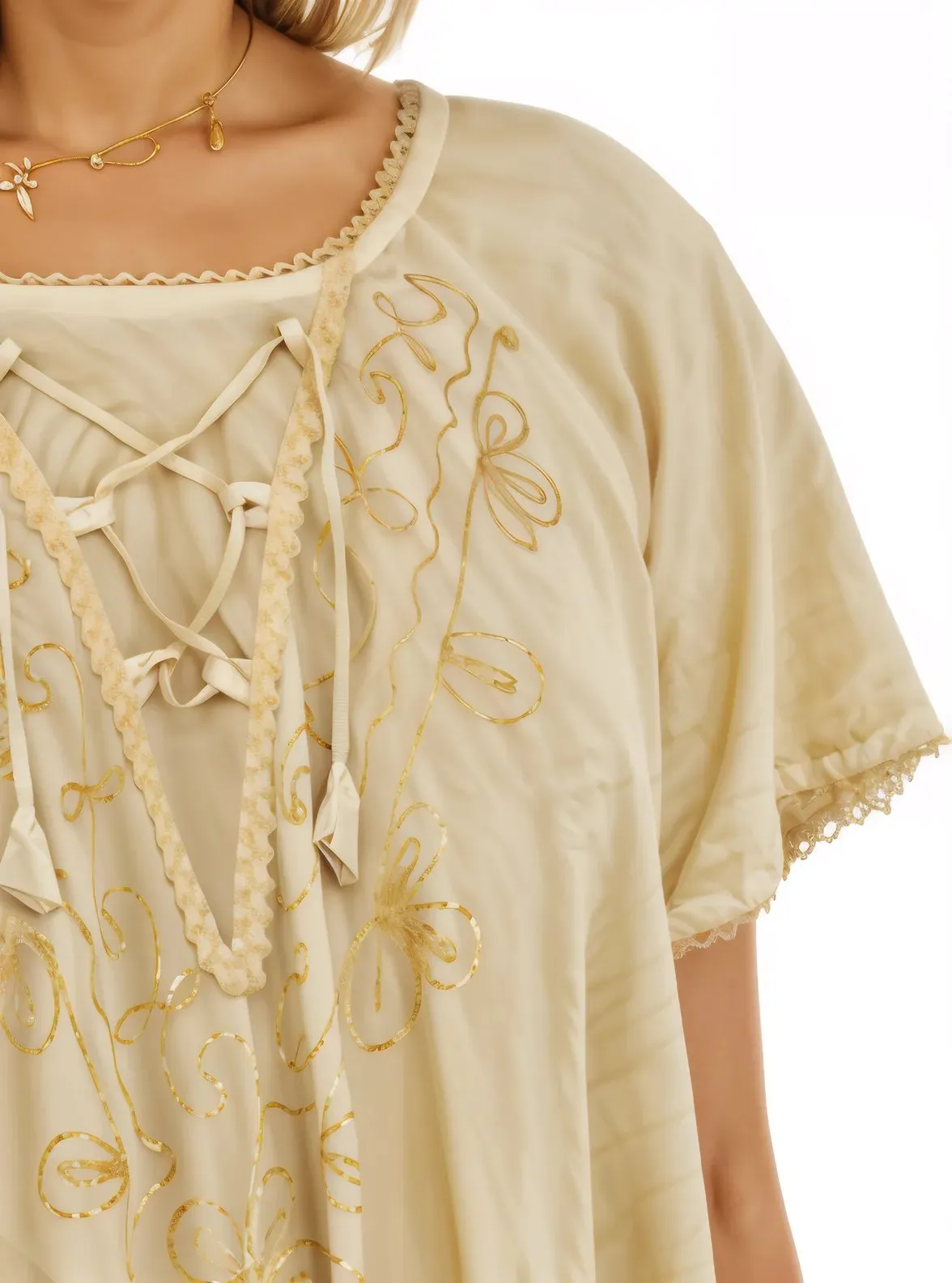 Antiqued Yellow Boho Short Sleeve Flowy Dress – Loose Fit| Tenku Designs