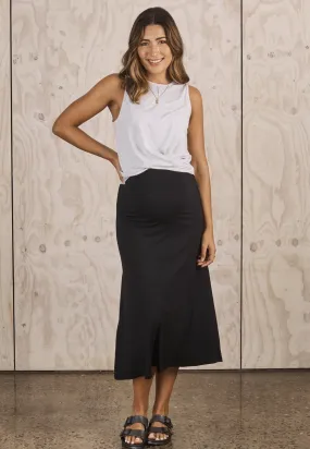 Becky Maternity Bamboo Midi Skirt in Black