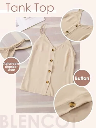 BLENCOT Women Button Down V Neck Strappy Tank Tops Casual Loose Sleeveless Shirts Blouses Purple Small