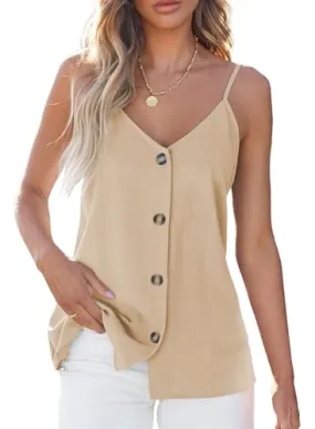 BLENCOT Women Button Down V Neck Strappy Tank Tops Casual Loose Sleeveless Shirts Blouses Purple Small