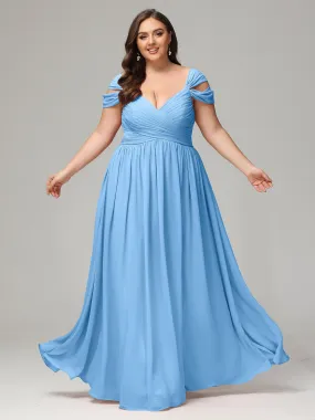 Blue Chiffon Bridesmaids Dresses Cap Sleeves Chiffon With Split Bridesmaid Dresses Online Plus Size
