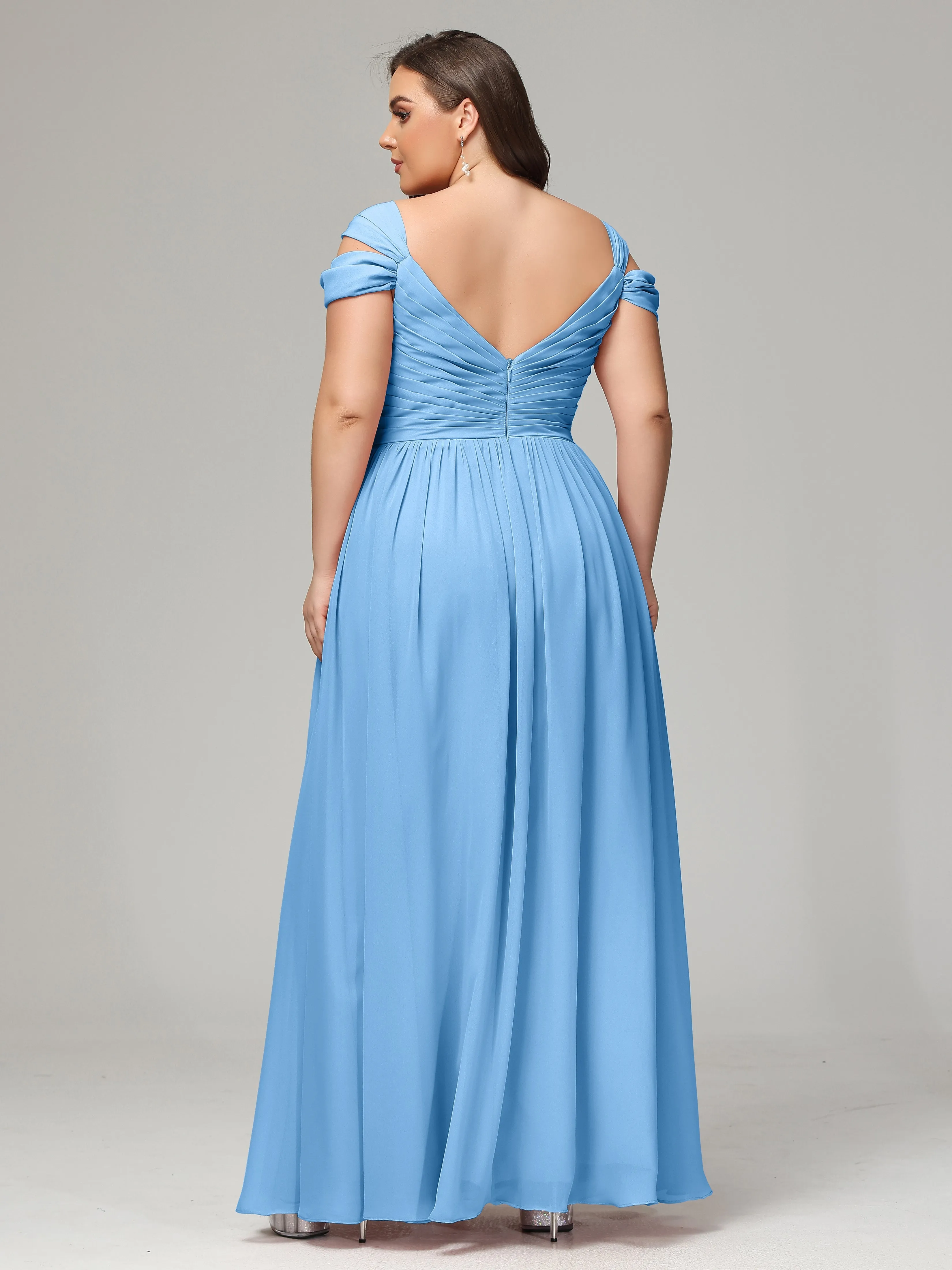 Blue Chiffon Bridesmaids Dresses Cap Sleeves Chiffon With Split Bridesmaid Dresses Online Plus Size