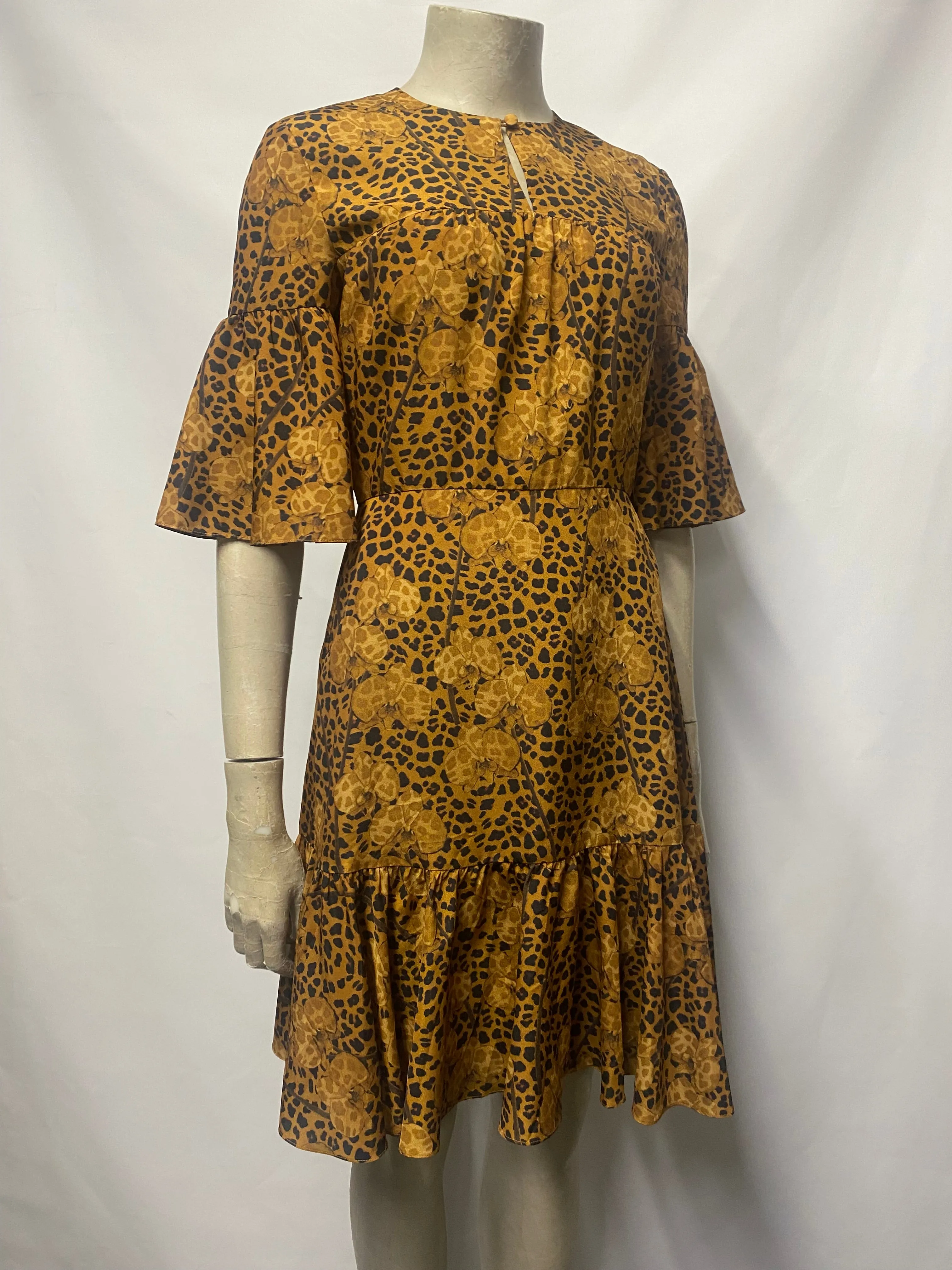 Borgo De Nor Brown Animal and Flower Print Tiered Dress 6