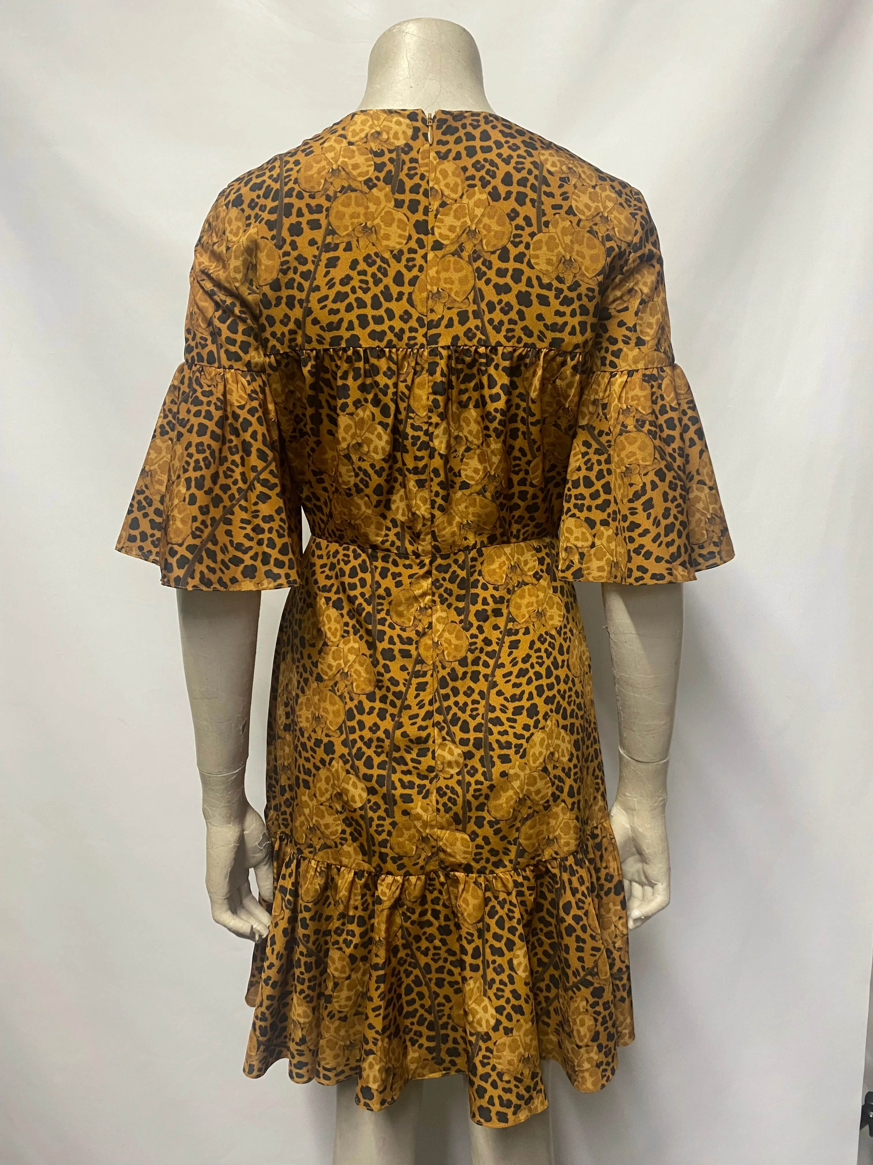 Borgo De Nor Brown Animal and Flower Print Tiered Dress 6