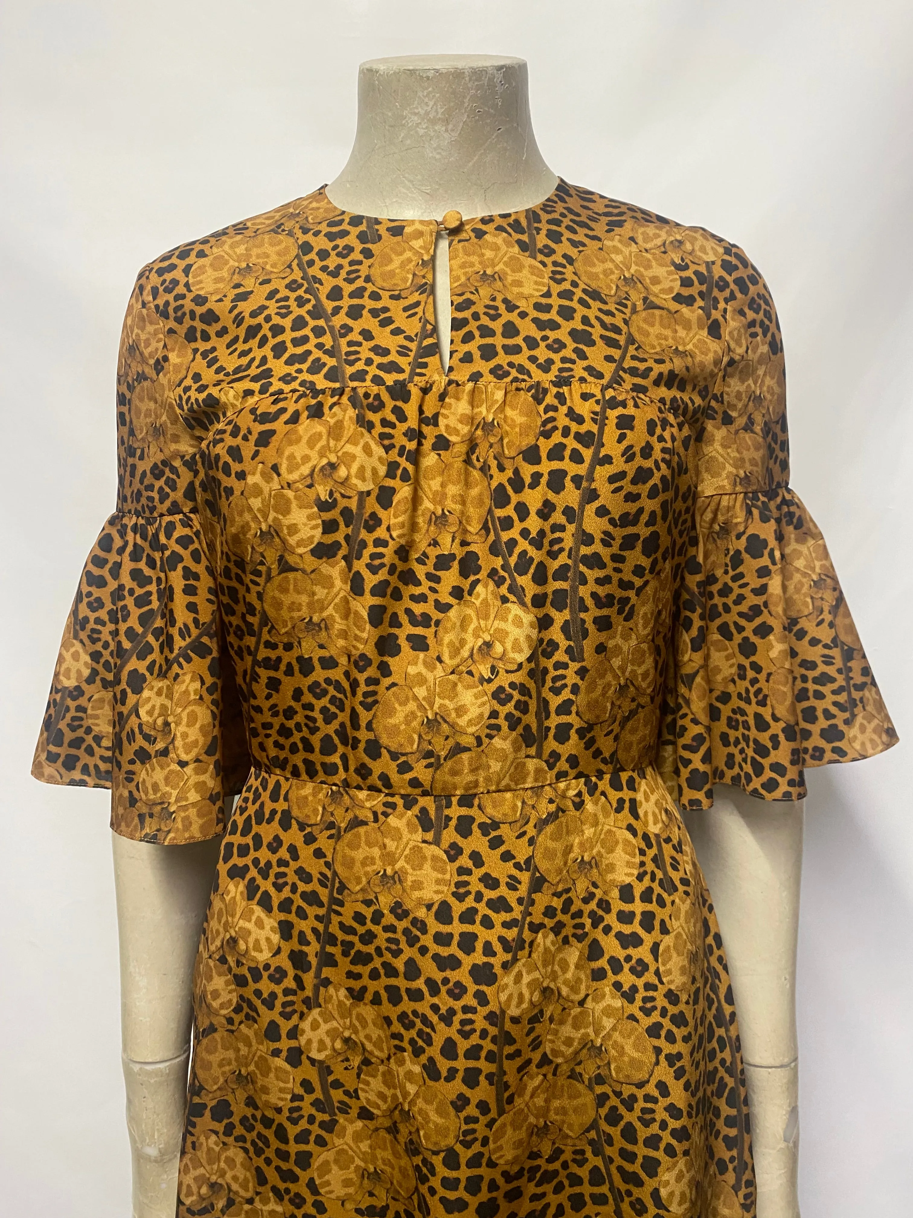Borgo De Nor Brown Animal and Flower Print Tiered Dress 6