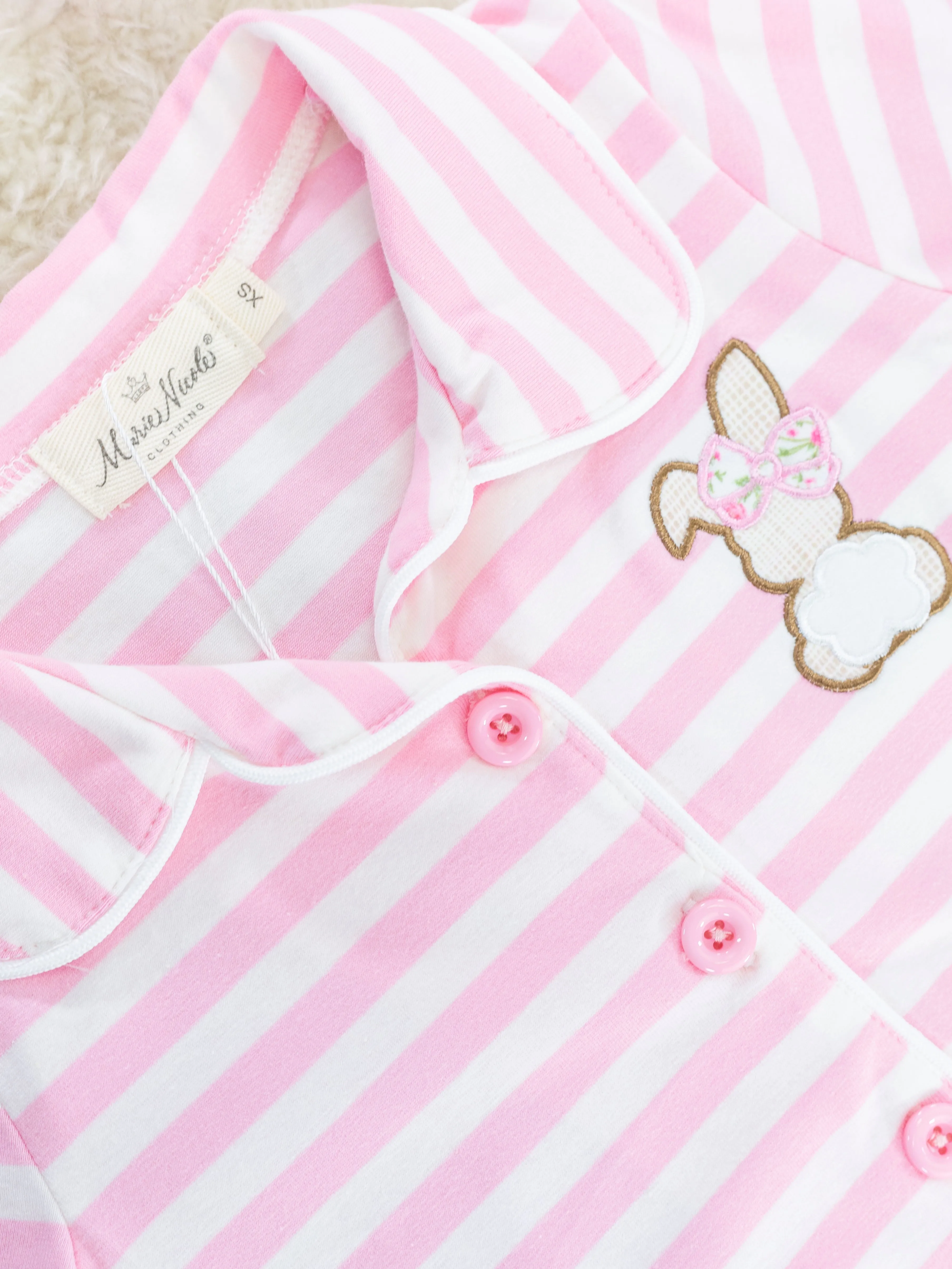 Carnation Pink Striped Bunny Ruffle Pajamas
