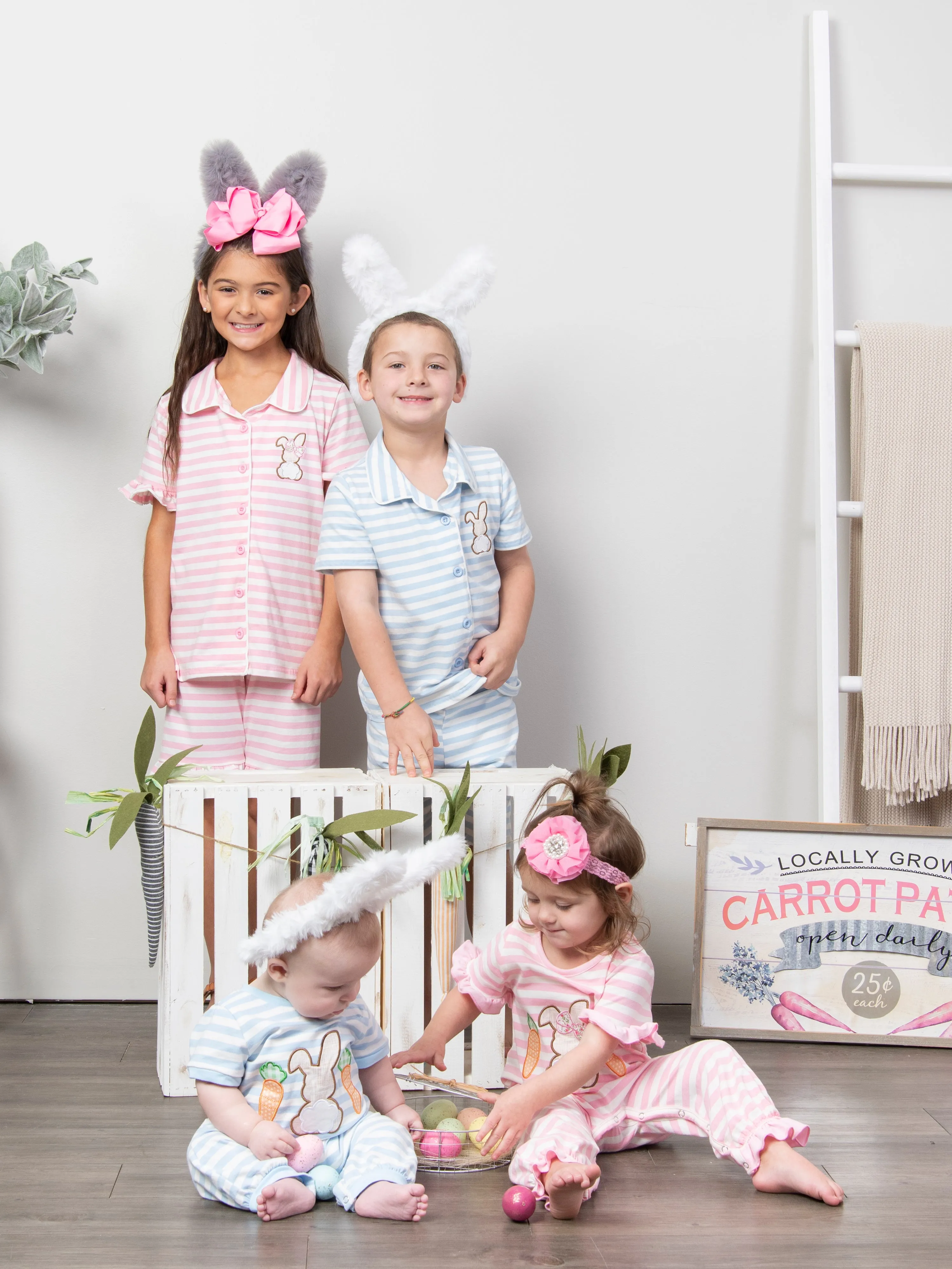 Carnation Pink Striped Bunny Ruffle Pajamas