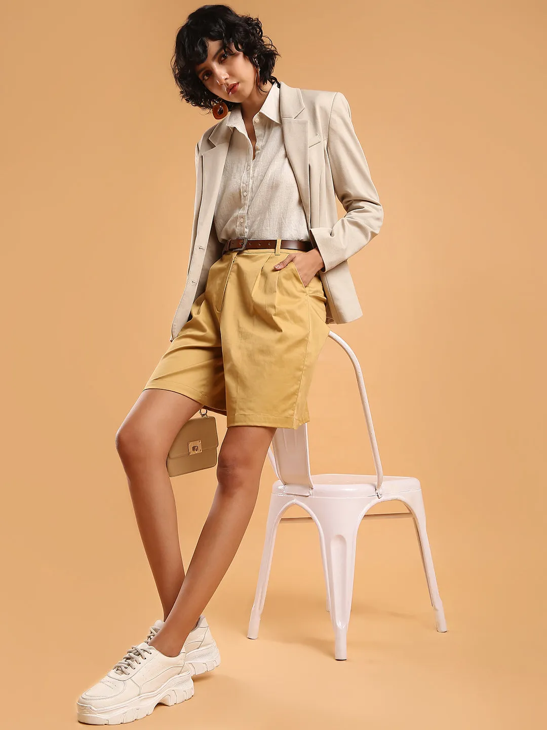 Celine Camel Beige Knee Length Bermuda Shorts