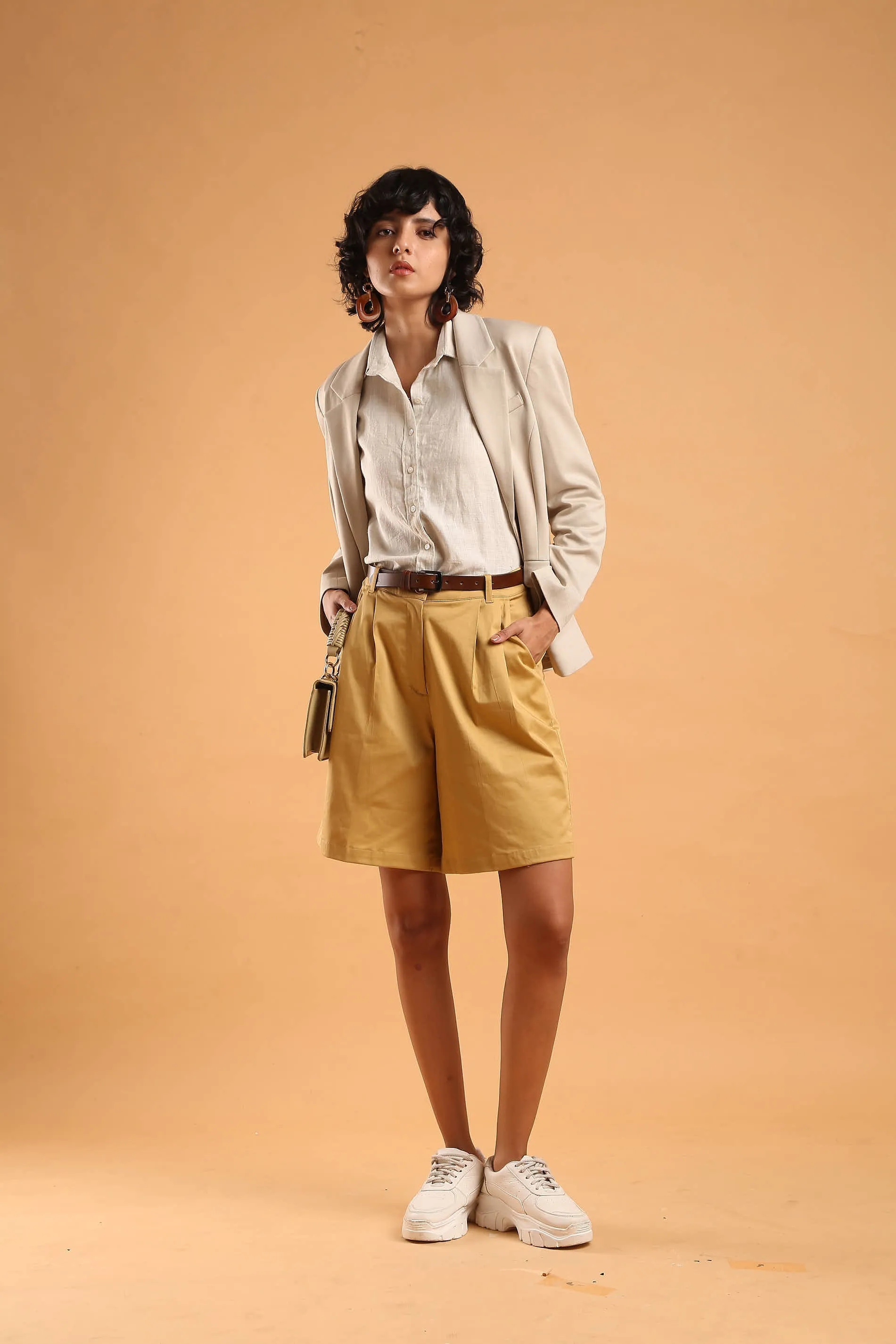 Celine Camel Beige Knee Length Bermuda Shorts