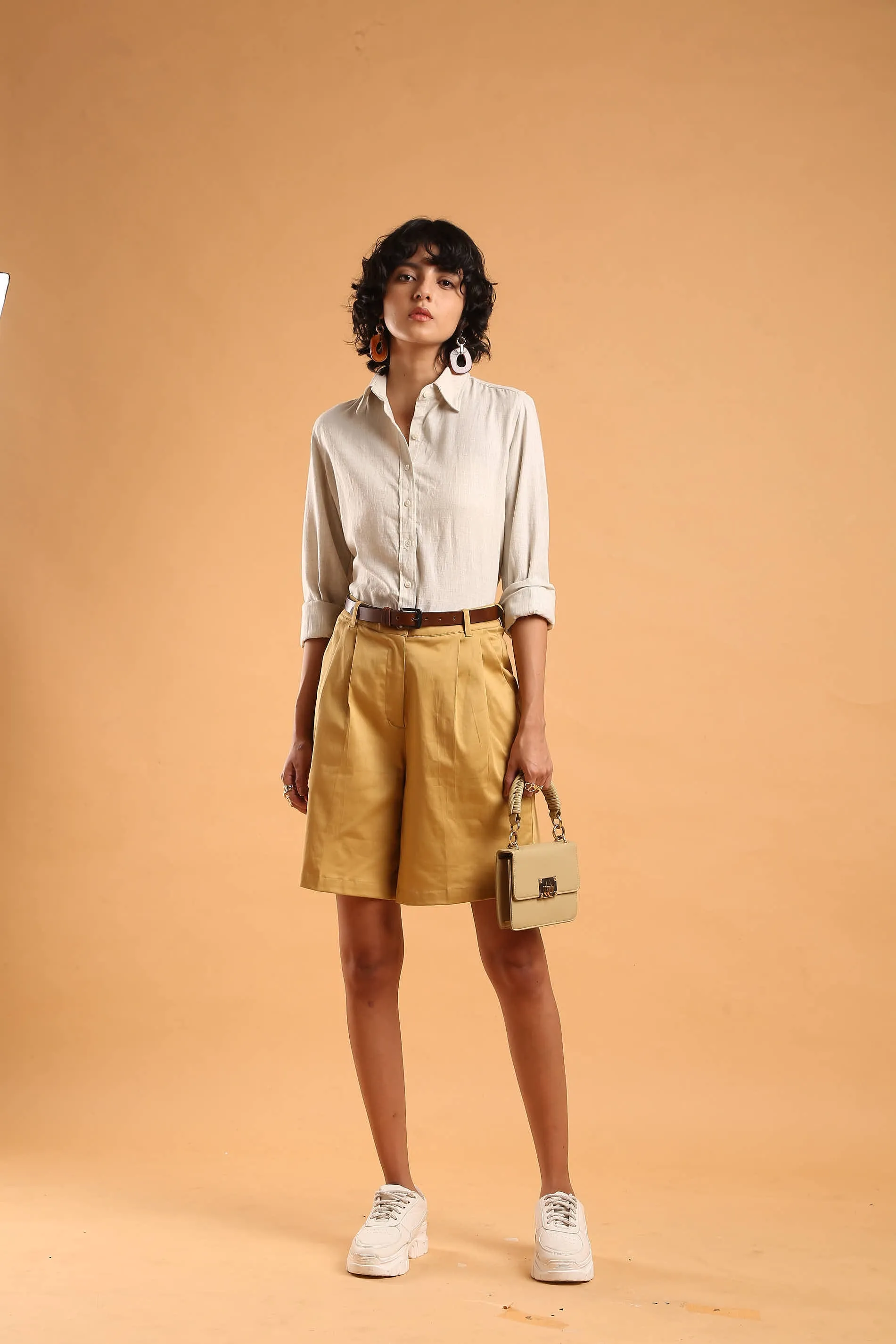 Celine Camel Beige Knee Length Bermuda Shorts