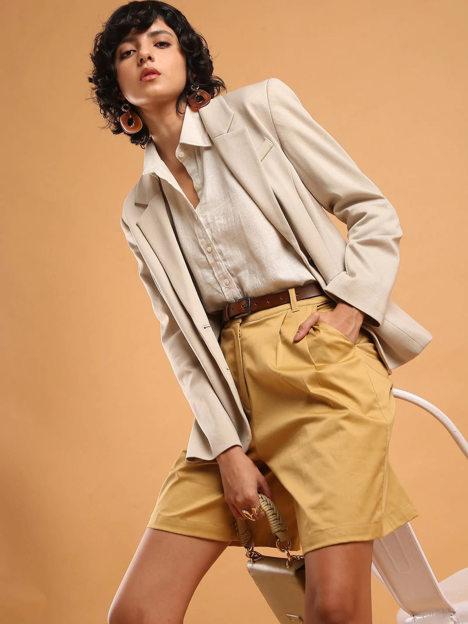 Celine Camel Beige Knee Length Bermuda Shorts