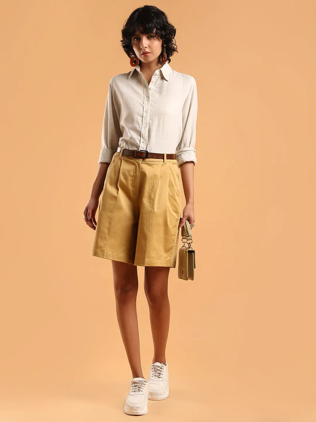 Celine Camel Beige Knee Length Bermuda Shorts