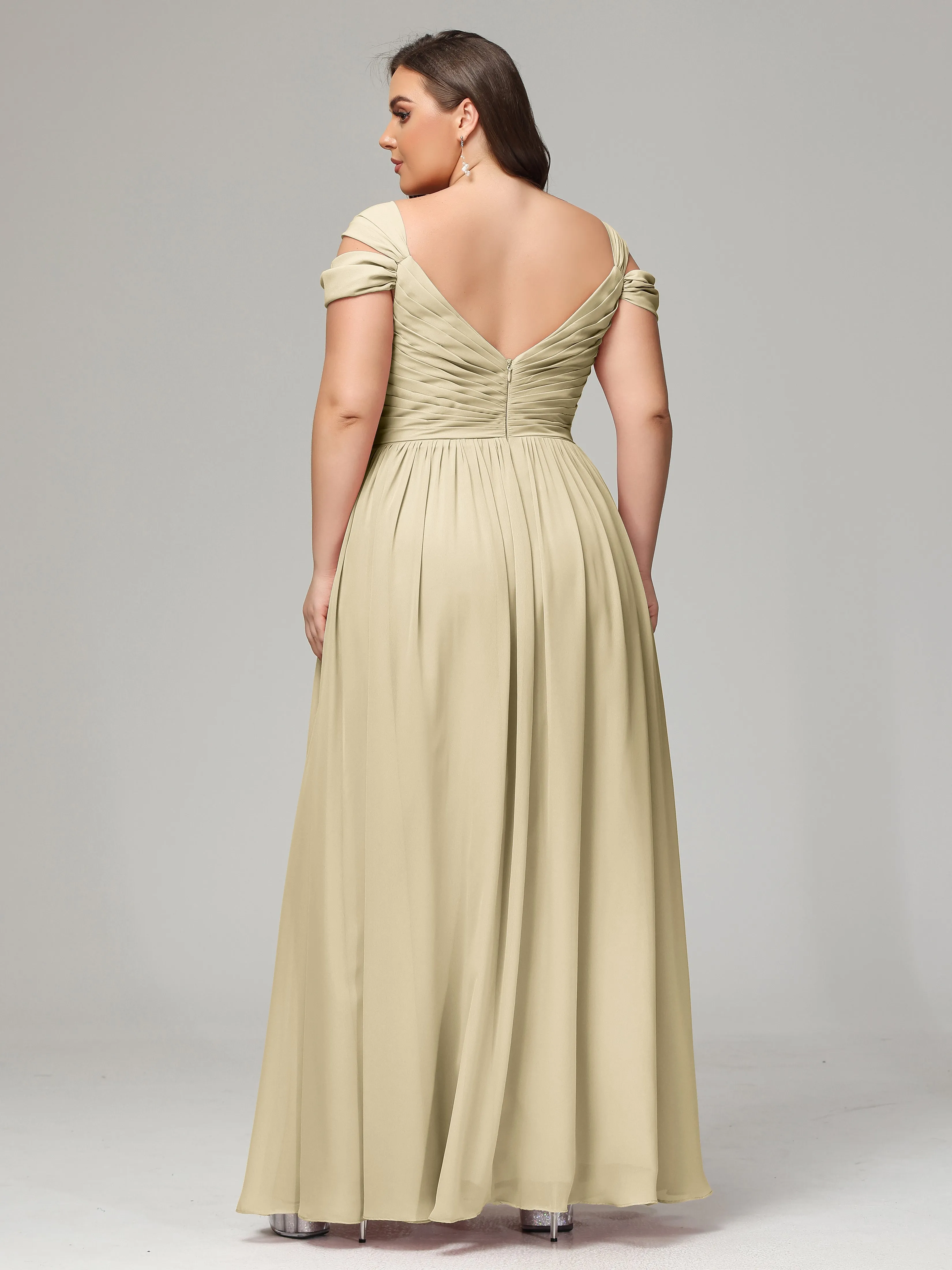 Champagne Bridesmaid Dresses With Bride Cap Sleeves Chiffon With Split Plus Size Bridesmaid Dresse