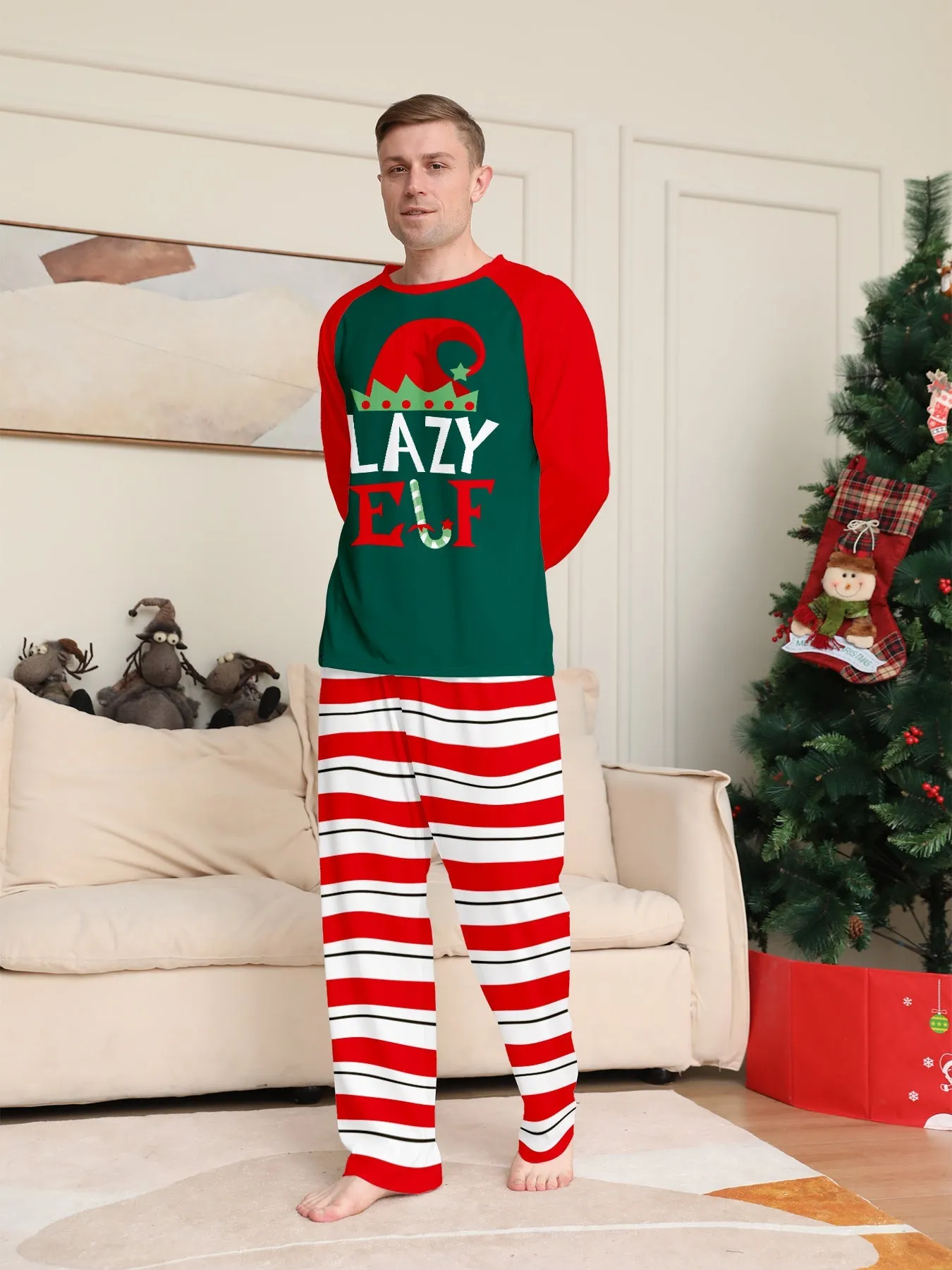 Christmas Hat ELF Printed Stripe Parent-Child Matching Pajamas