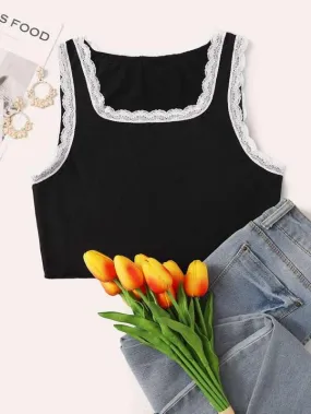 Contrast Scalloped Lace Tank Top