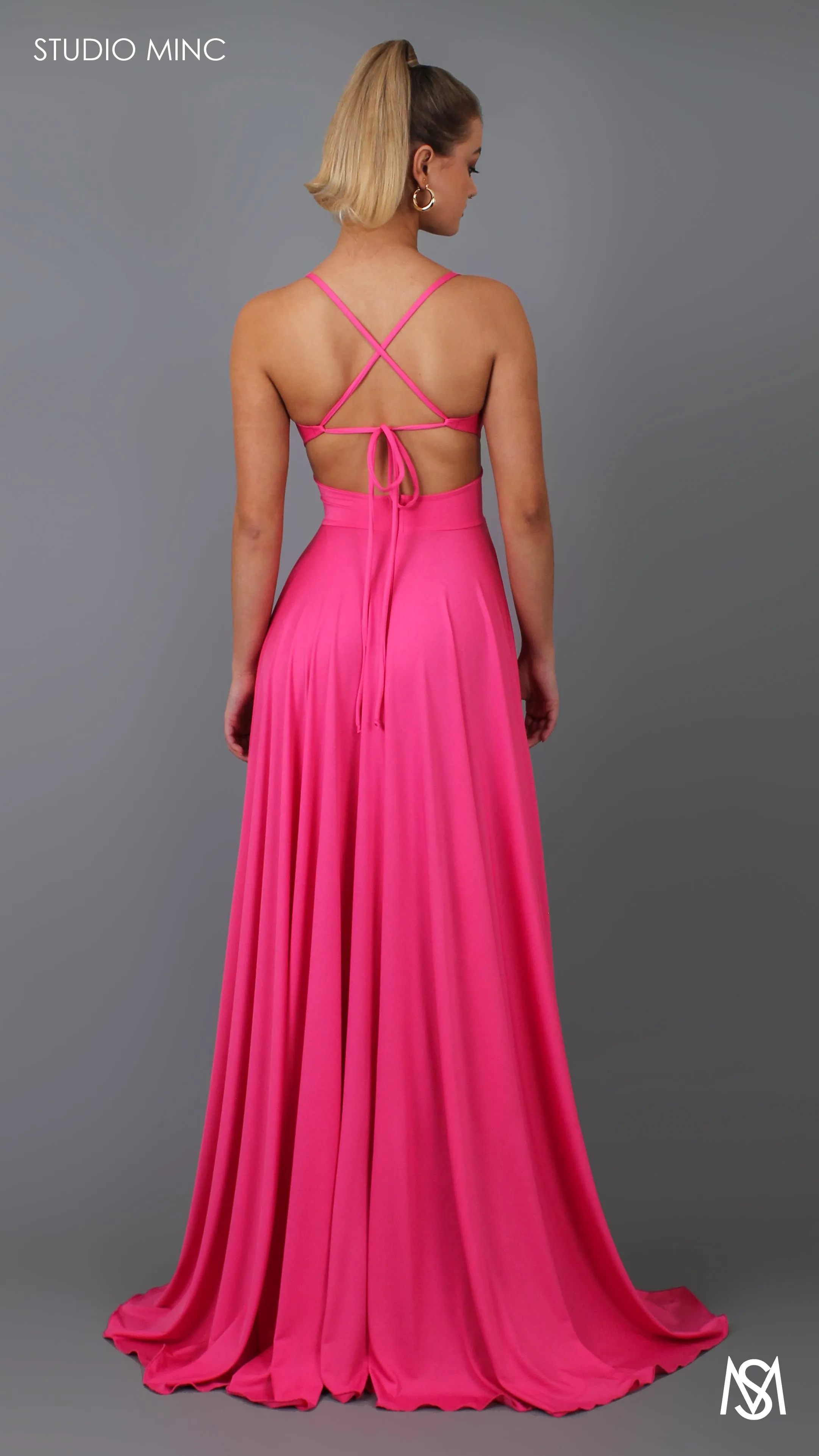 COSMO - Hibiscus Hot Pink Formal Dress with Leg Split & Cut Outs