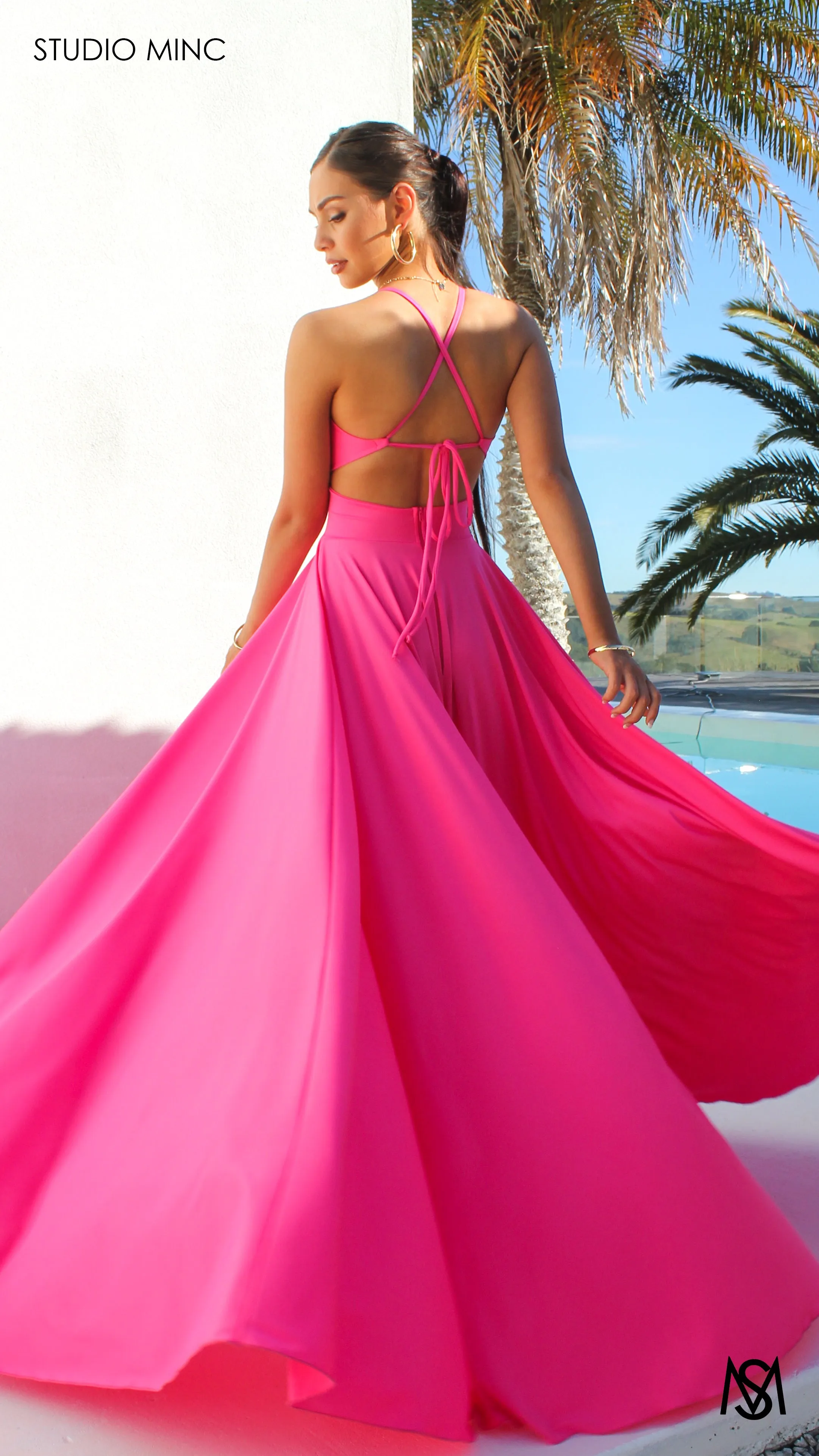 COSMO - Hibiscus Hot Pink Formal Dress with Leg Split & Cut Outs