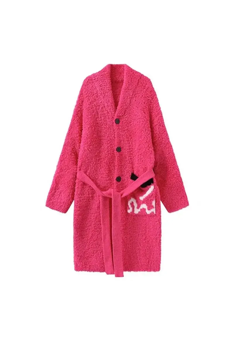 Cute Long Pink Christmas Pajama Robe with Belt