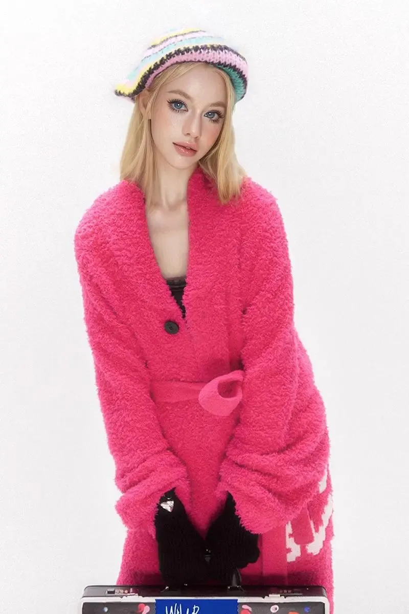 Cute Long Pink Christmas Pajama Robe with Belt