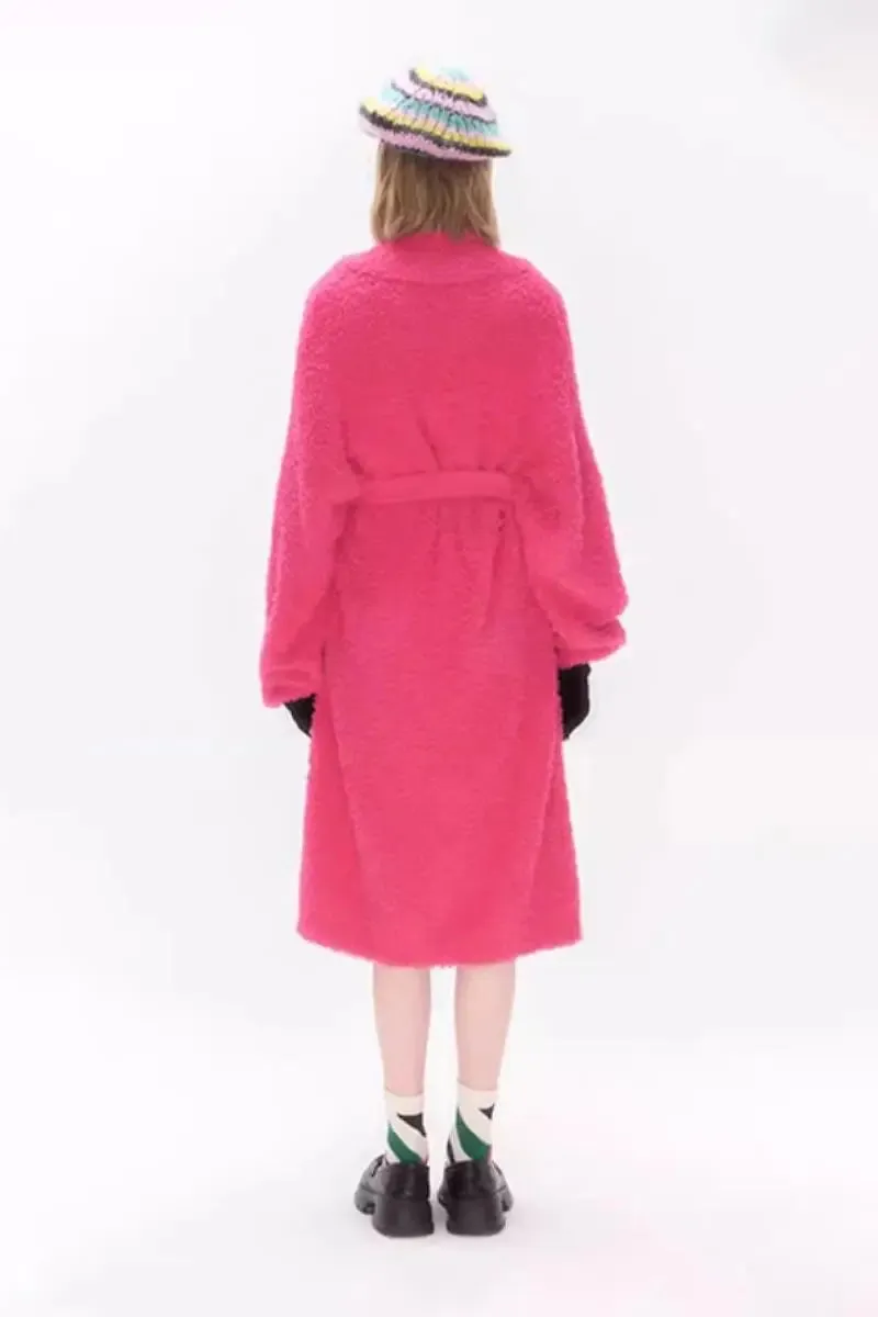Cute Long Pink Christmas Pajama Robe with Belt