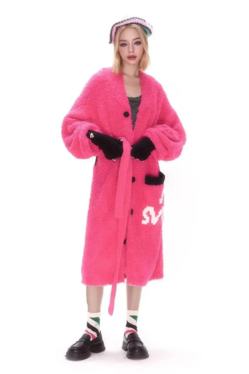 Cute Long Pink Christmas Pajama Robe with Belt