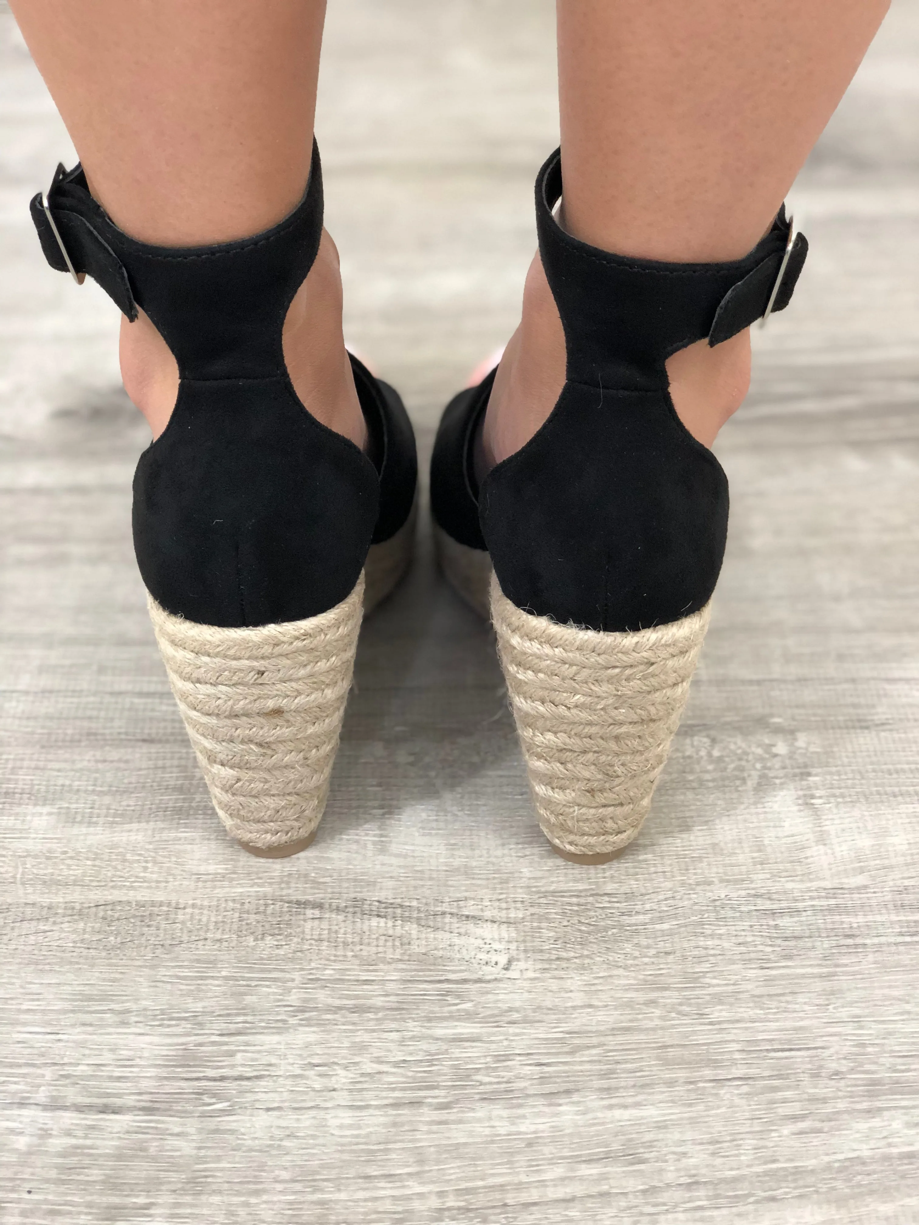 Dance All Night Black Wedges