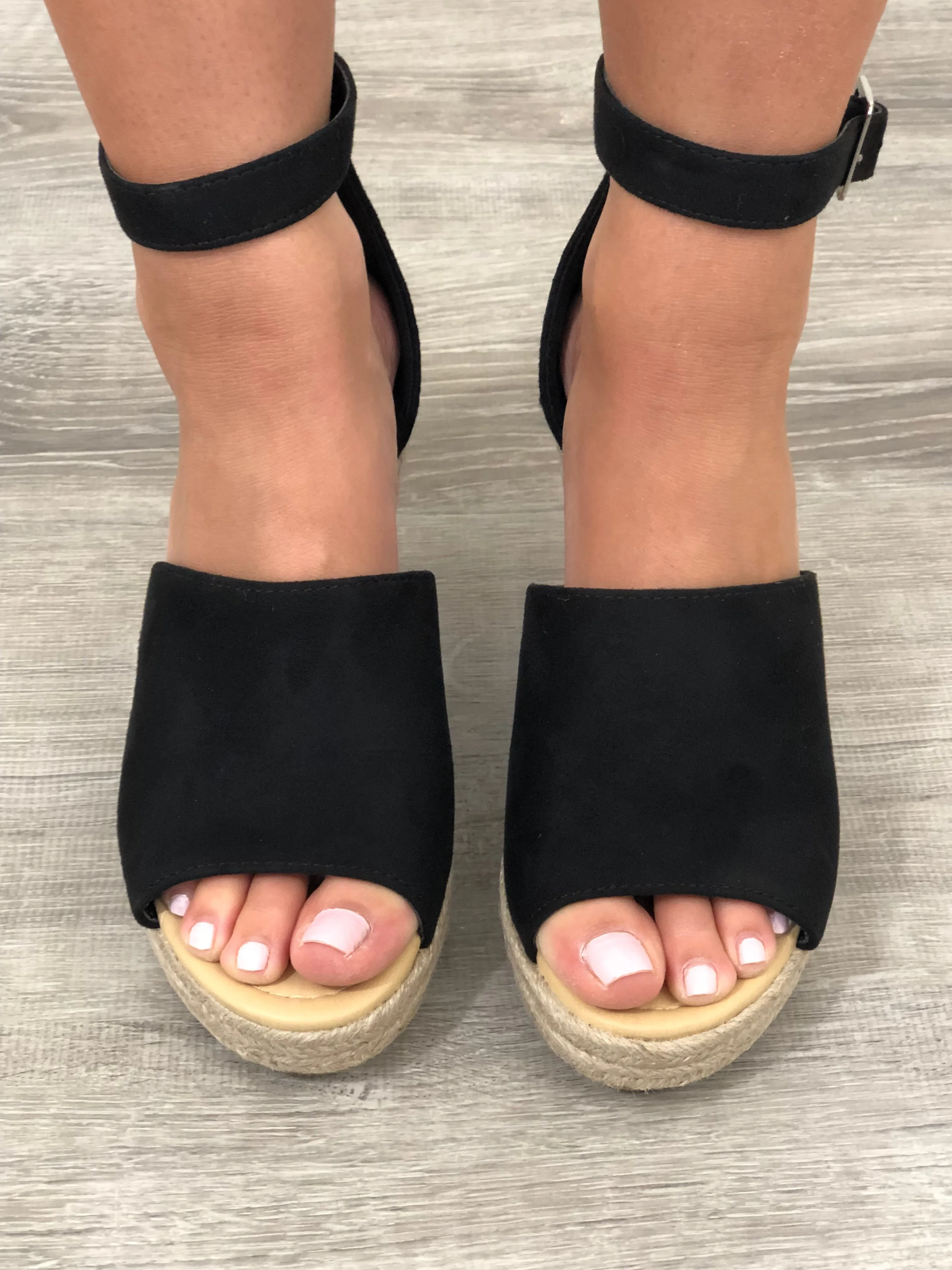 Dance All Night Black Wedges