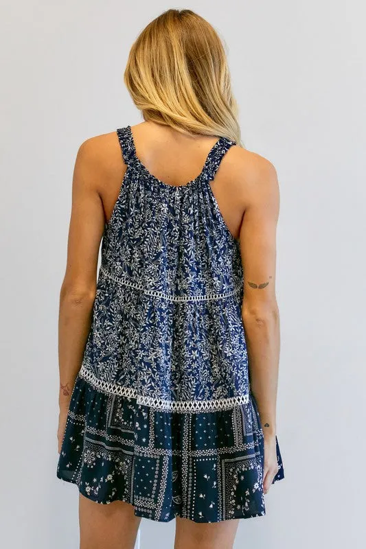 Davi & Dani Printed Halter Neck Mini Tunic Dress