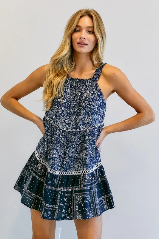 Davi & Dani Printed Halter Neck Mini Tunic Dress