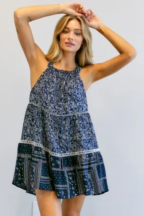 Davi & Dani Printed Halter Neck Mini Tunic Dress