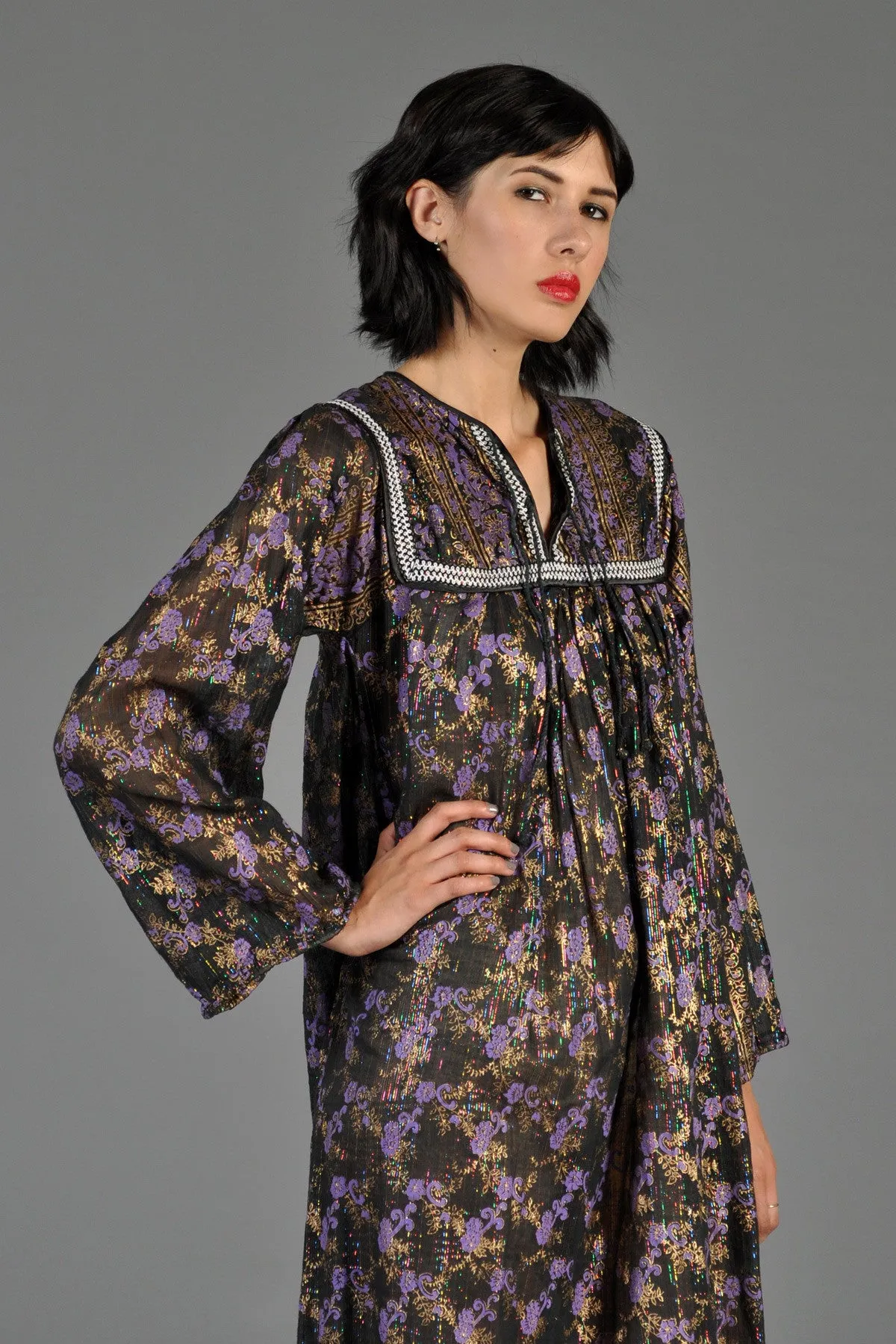 Deadstock 70s Indian Gauze Dress w/Rainbow Lurex