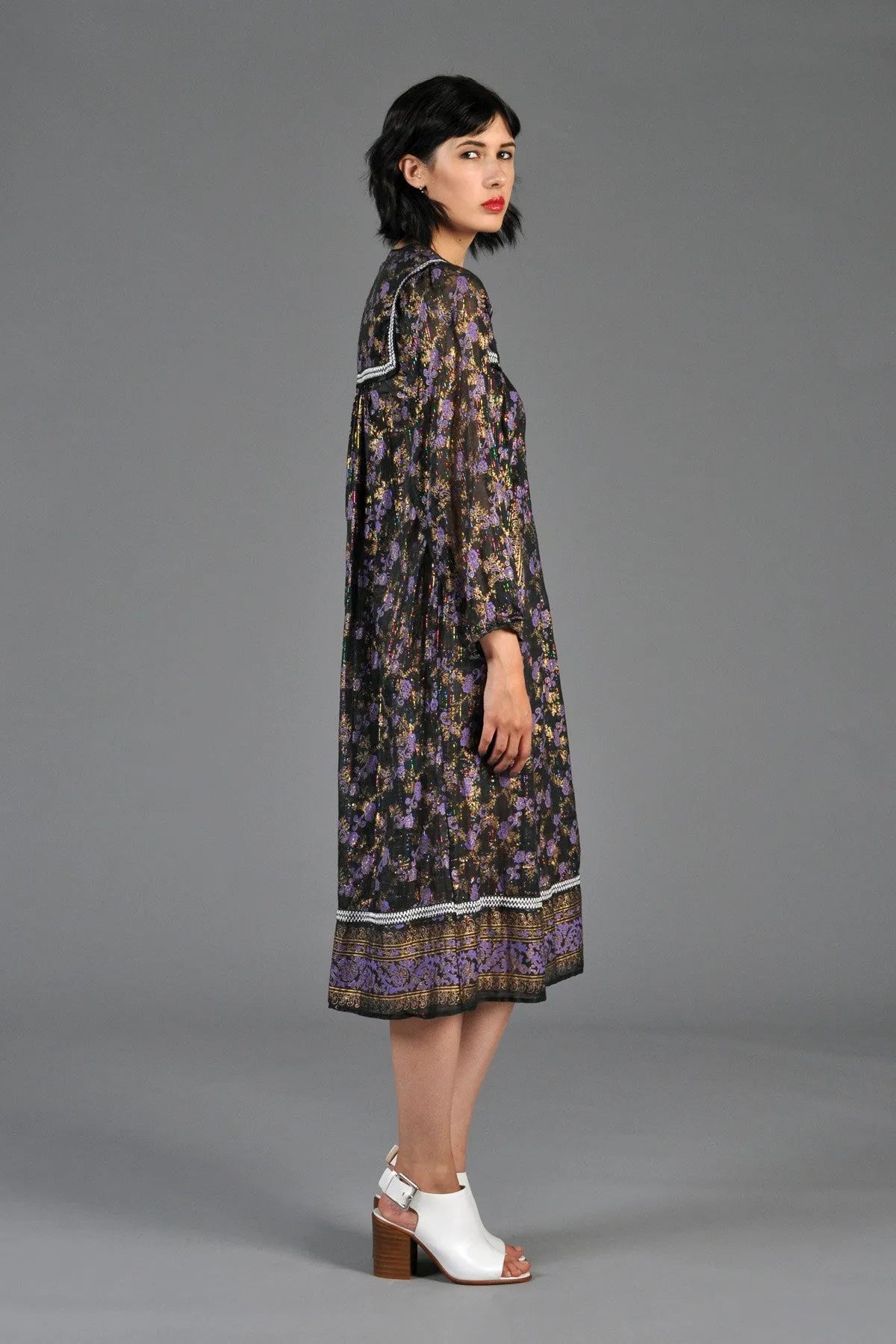 Deadstock 70s Indian Gauze Dress w/Rainbow Lurex