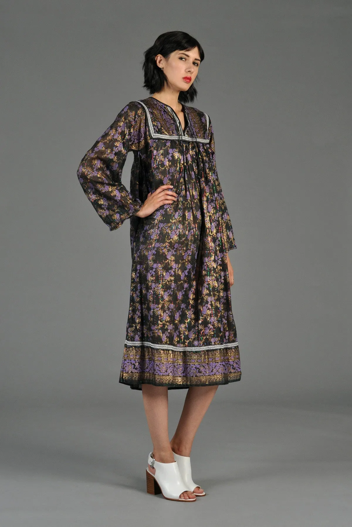 Deadstock 70s Indian Gauze Dress w/Rainbow Lurex