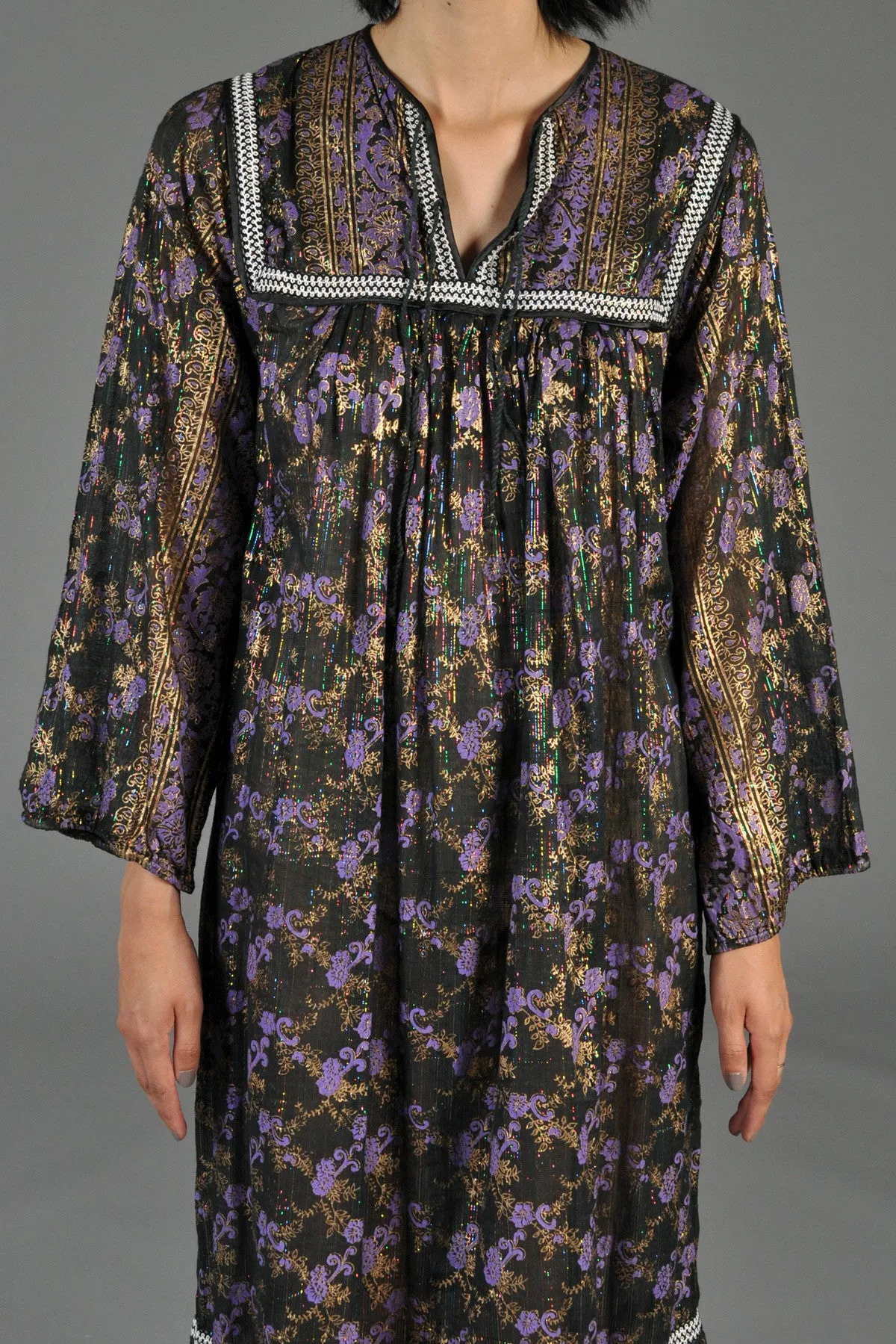 Deadstock 70s Indian Gauze Dress w/Rainbow Lurex