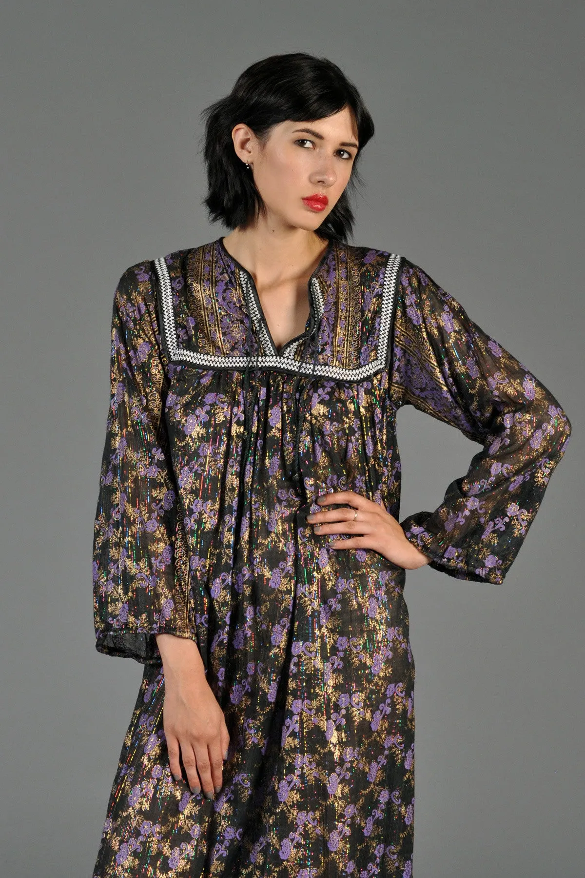 Deadstock 70s Indian Gauze Dress w/Rainbow Lurex
