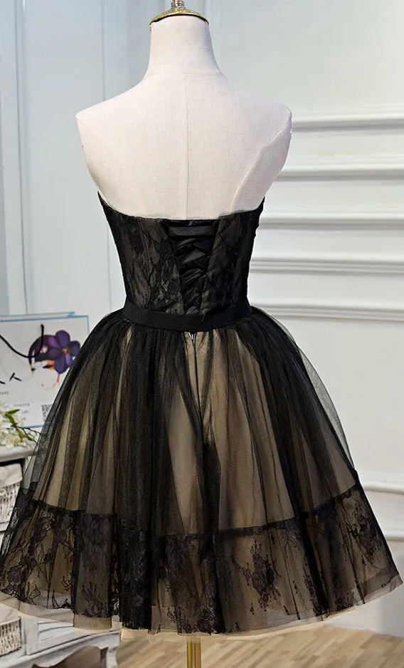 Elegant Black Strapless Lace Up Ball Gown Tulle Homecoming Dresses