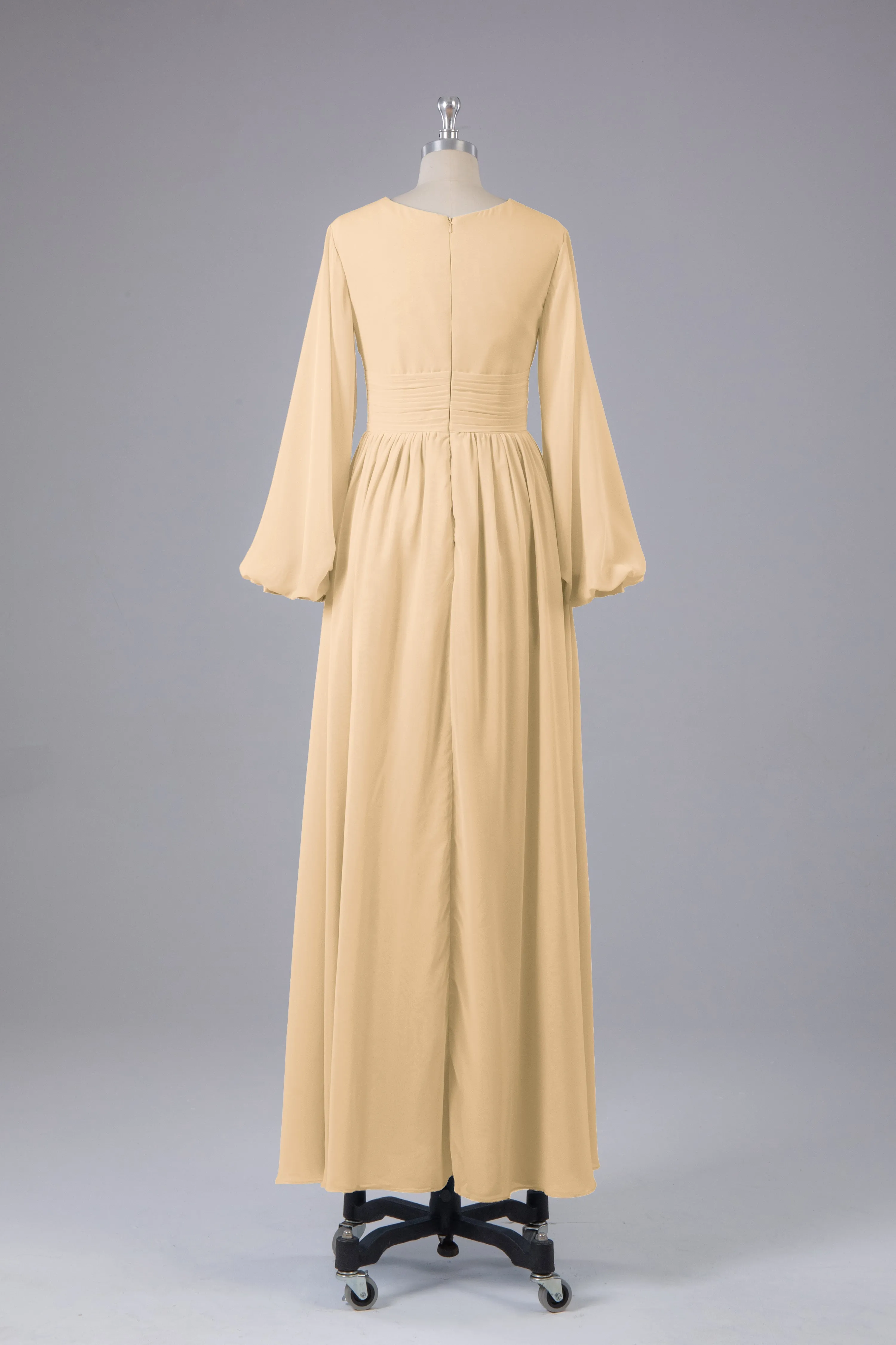 Elegant Long Sleeves V Neck Chiffon Long Bridesmaid Dresses