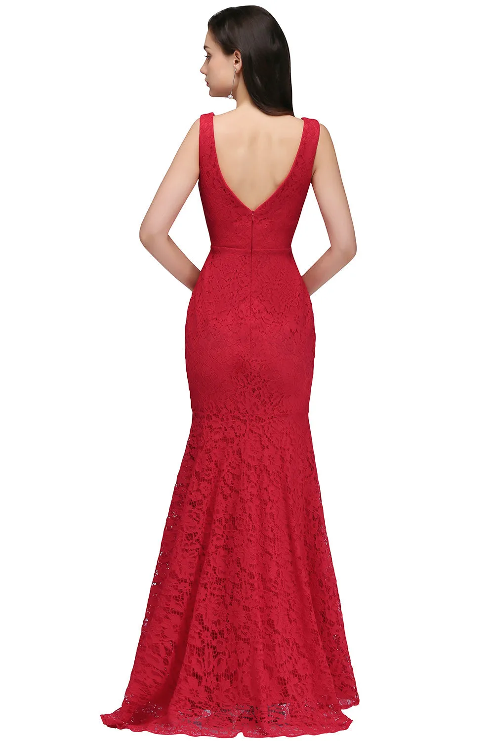Elegant Mermaid Lace V-Neck Sleeveless Long Bridesmaid Dresses