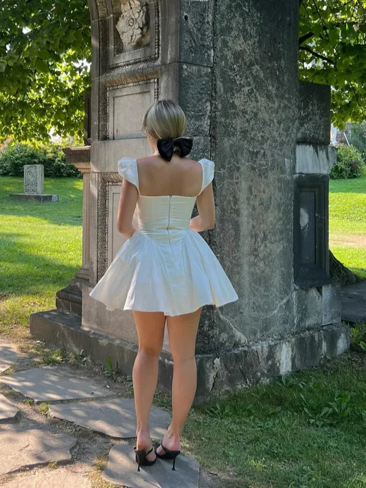 Elegant White Flare Mini Dress – Date Night Ready