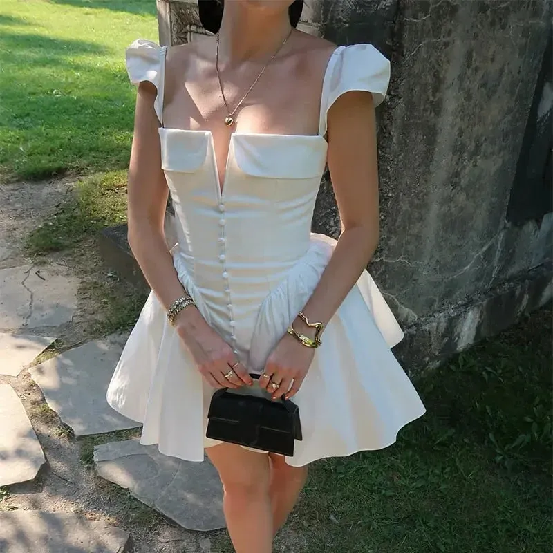 Elegant White Flare Mini Dress – Date Night Ready