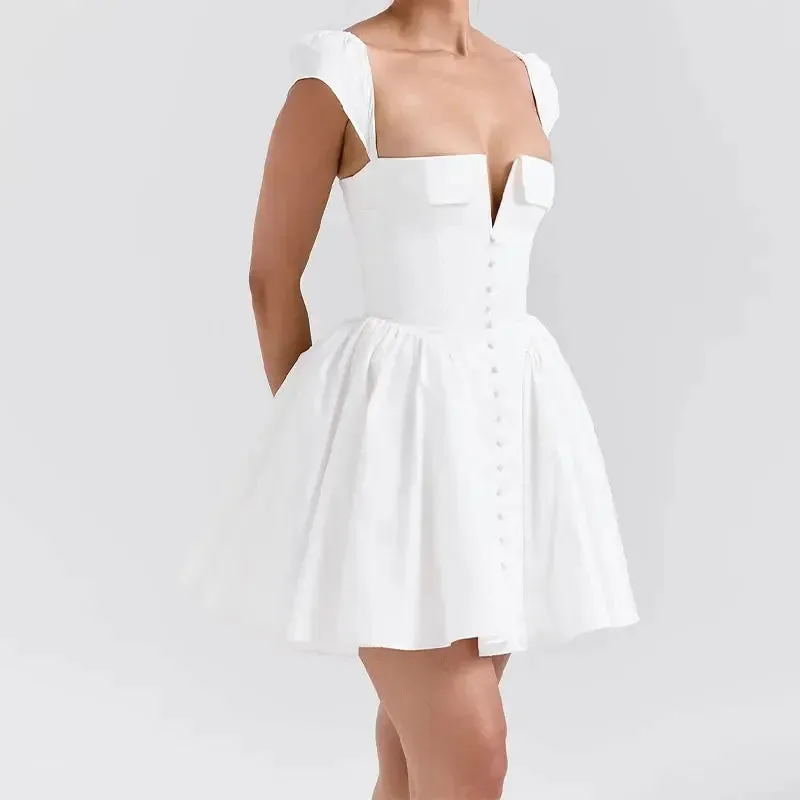 Elegant White Flare Mini Dress – Date Night Ready
