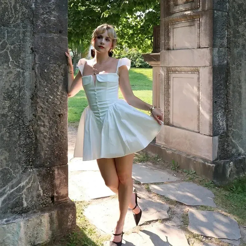Elegant White Flare Mini Dress – Date Night Ready