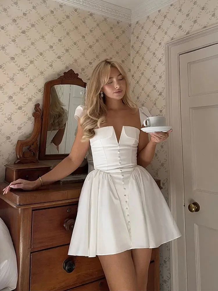 Elegant White Flare Mini Dress – Date Night Ready