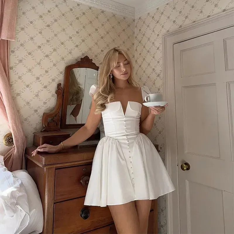 Elegant White Flare Mini Dress – Date Night Ready
