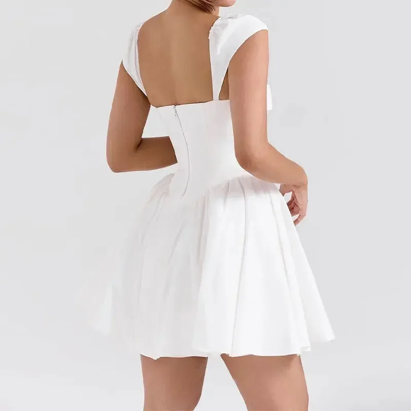 Elegant White Flare Mini Dress – Date Night Ready