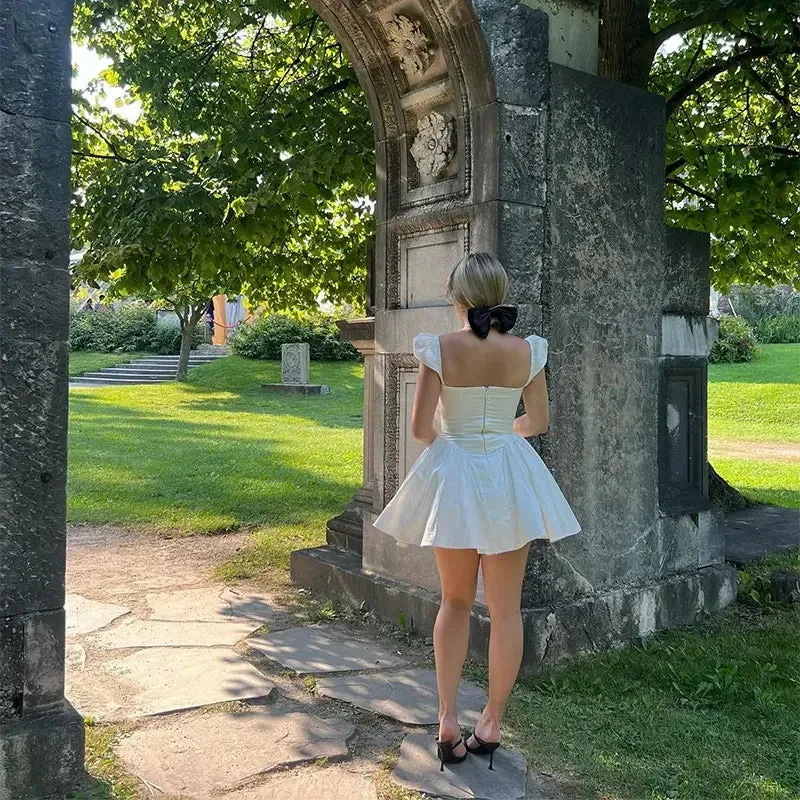 Elegant White Flare Mini Dress – Date Night Ready